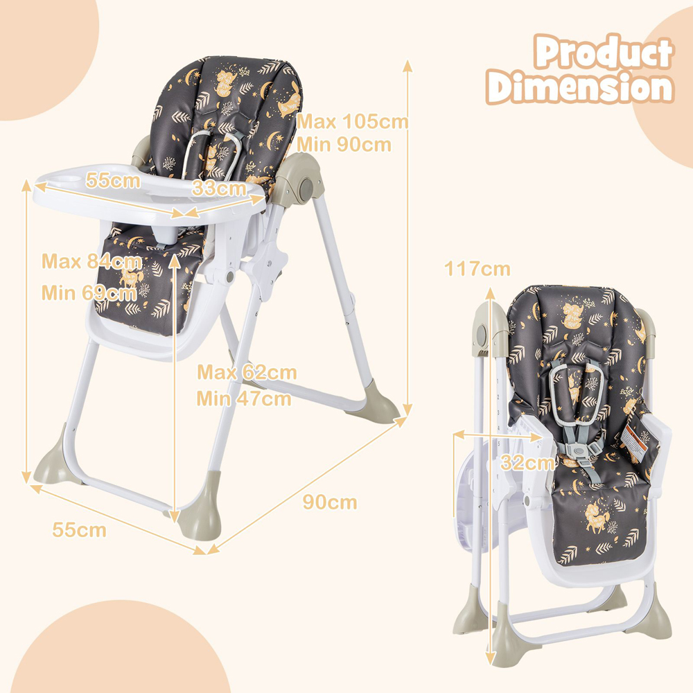 Costway Dark Brown Baby Highchair with Removable Tray Image 8