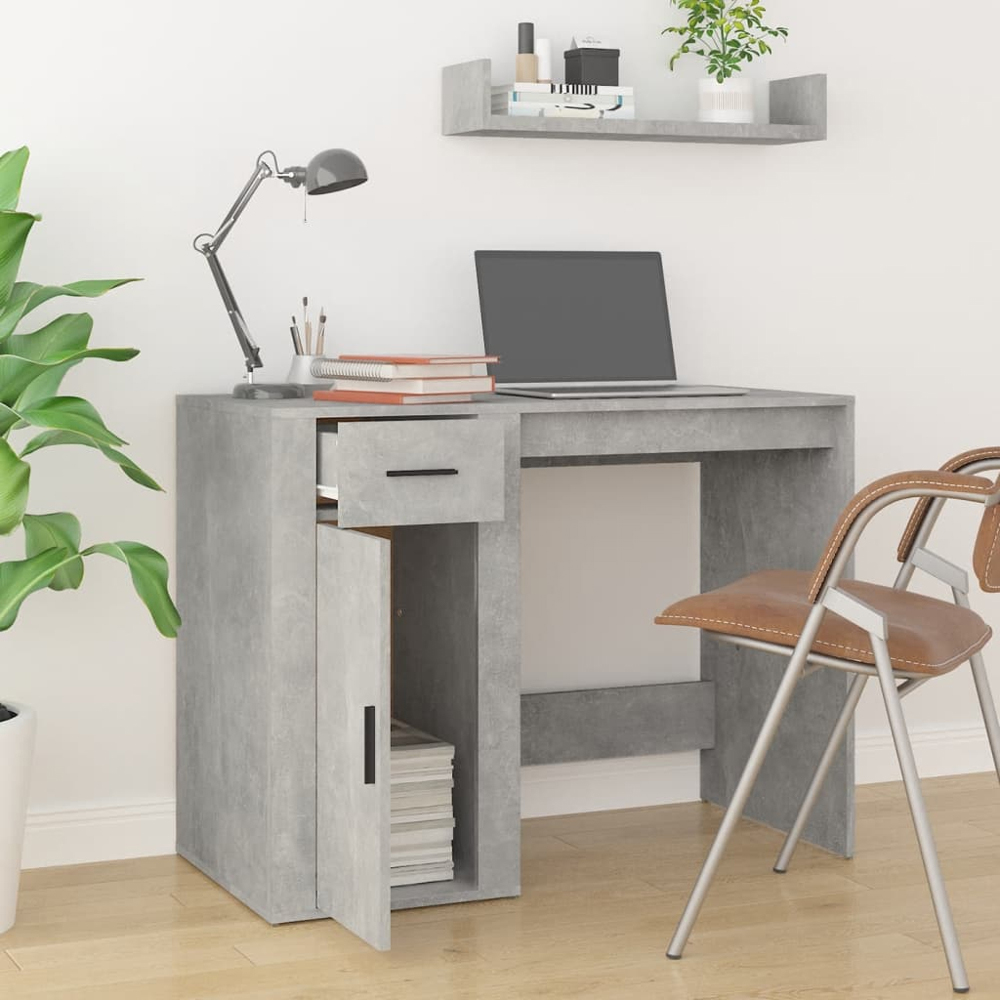 vidaXL Single Door Single Drawer Computer Desk Concrete Grey Image 9