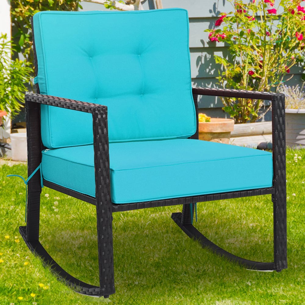 Costway Turquoise Outdoor Wicker Rocking Chair Image 1