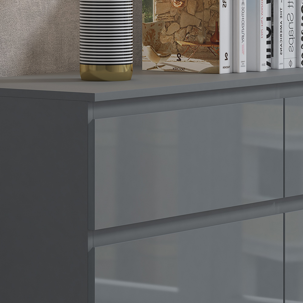 FWStyle Stora 6 Drawer Grey Gloss Chest Of Drawers Image 4