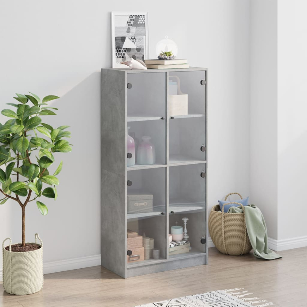 vidaXL 2 Glass Door Concrete Grey Highboard Image 3