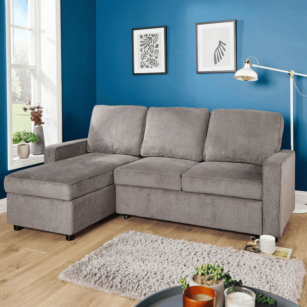 Home Source Kingston Grey Sectional Upholstered Corner Sofa with Pull Out Bed Image 8