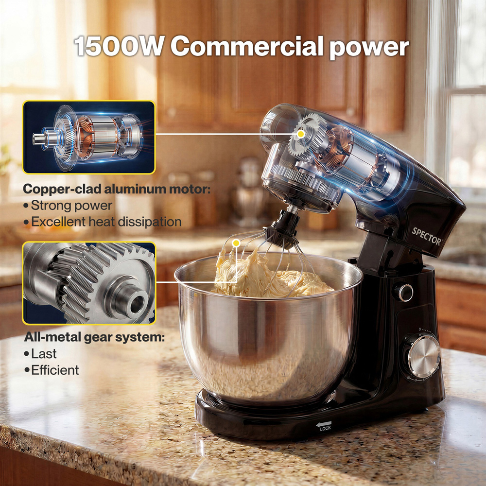 Spector MIX1003-BK-5L-UK 5L and 4.5L Mixing Bowl Electric Stand Mixer 1500W Image 8