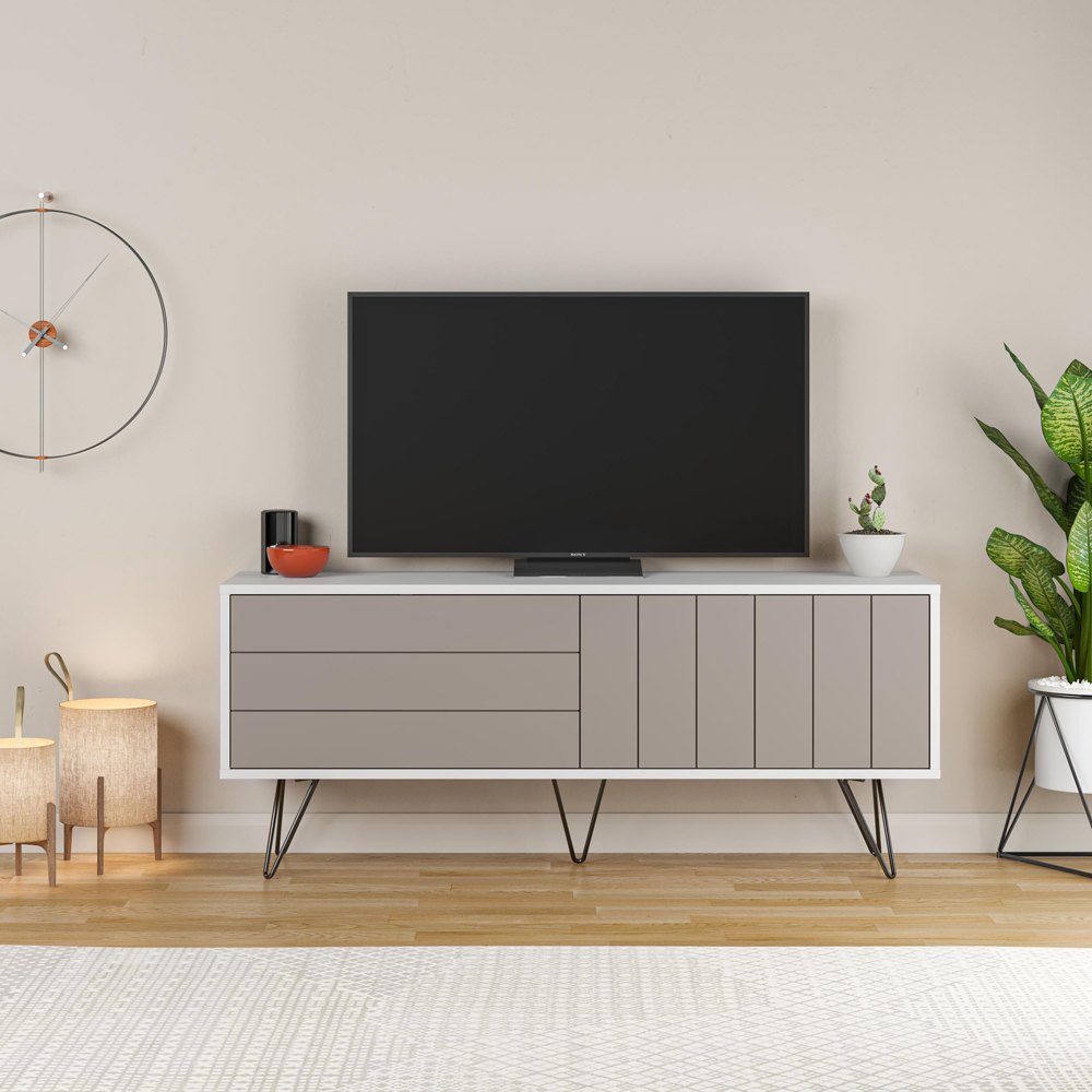 Decortie Picadilly 2 Door White and Mocha Grey TV Unit Image 5