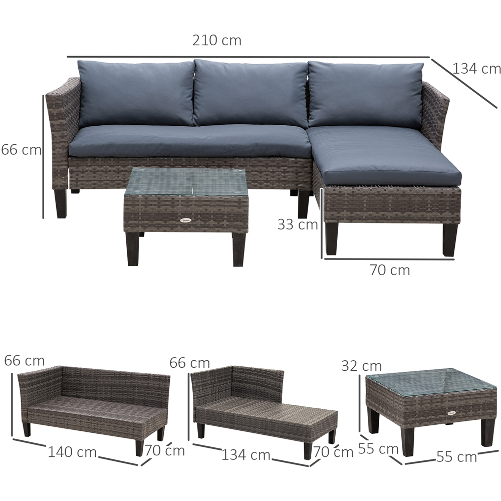Outsunny 4 Seater Grey Rattan Lounge Sofa Set with Matching Table Image 7