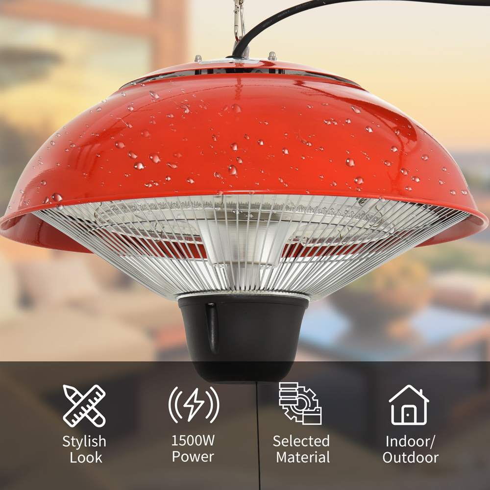 Outsunny Red Ceiling Mounted Halogen Electric Heater 1500W Image 5