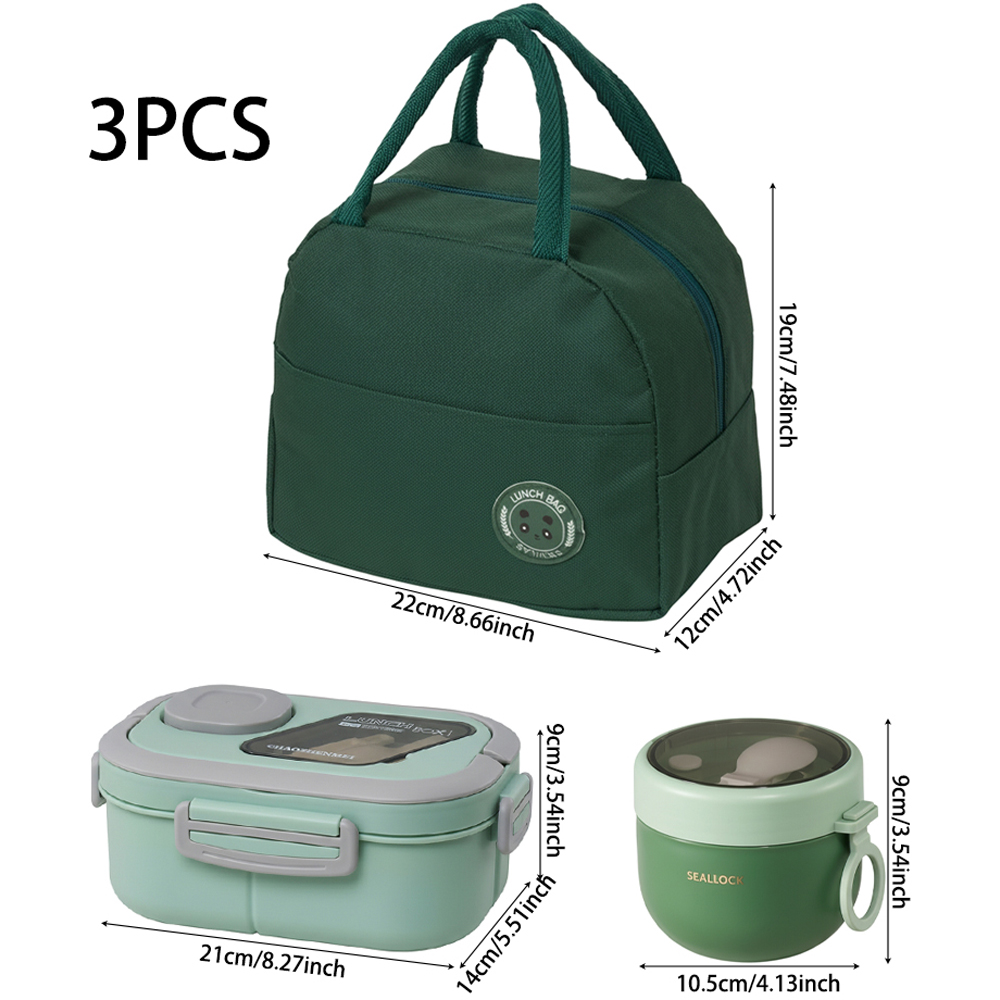 Living and Home Green Portable Lunch Box Set with Cutlery and Insulated Bag Image 8