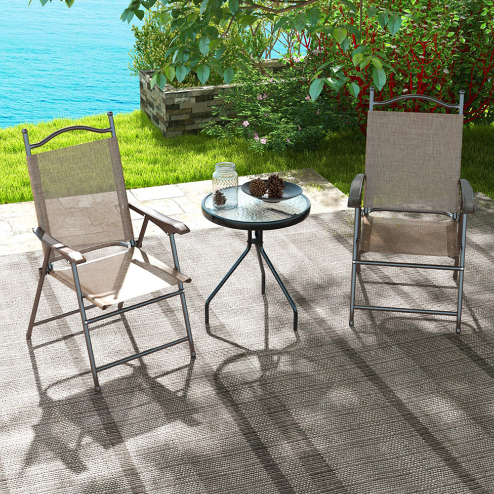 Outsunny Set of 2 Mixed Brown Folding Garden Chair Image 1