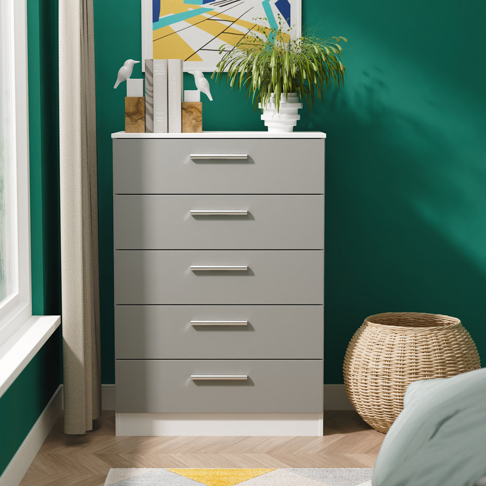 Crowndale Contrast 5 Drawer Dusk Grey and White Chest of Drawers Ready Assembled Image 6