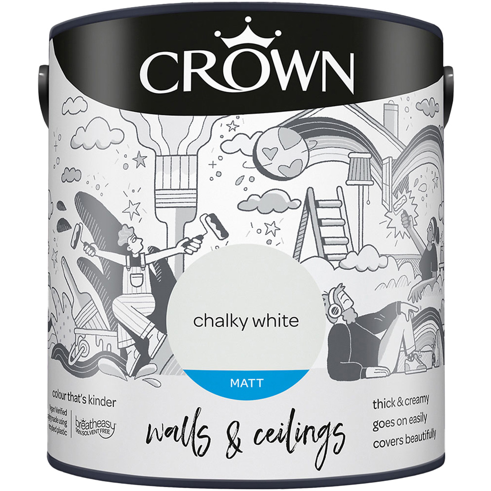 Crown Walls & Ceilings Chalky White Matt Emulsion Paint 2.5L Image 2
