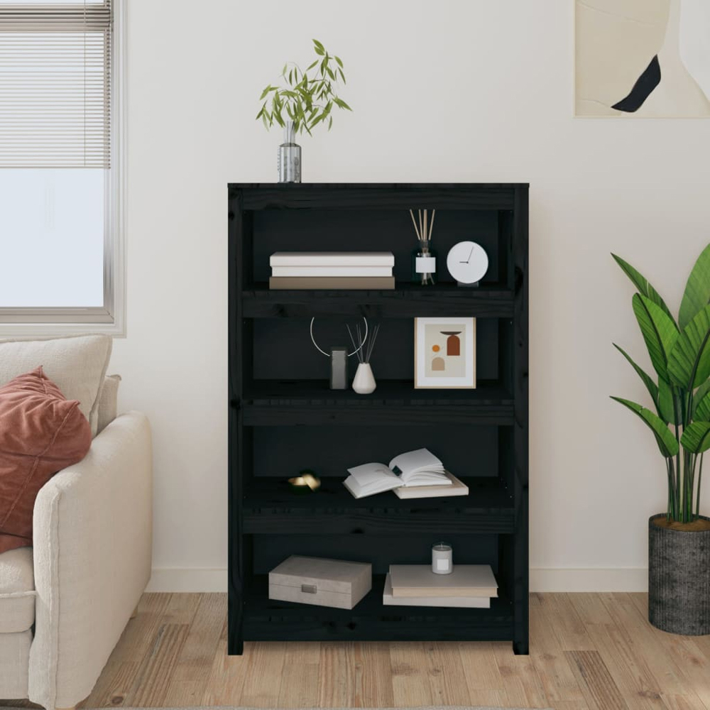 vidaXL 4 Shelf Black Solid Pine Wood Bookcase Image 7