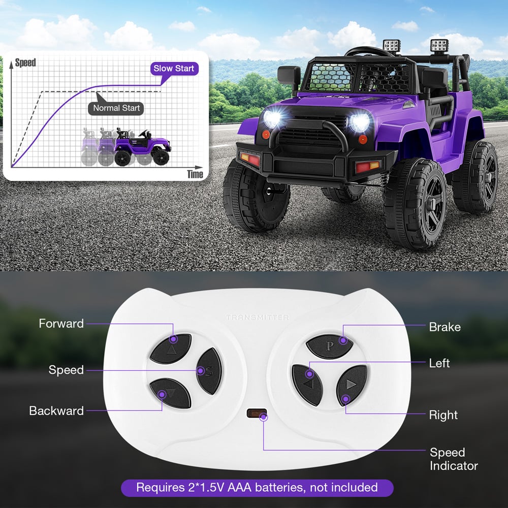 Costway Kids Purple Ride On Car with Remote Control and Music 12V Image 5
