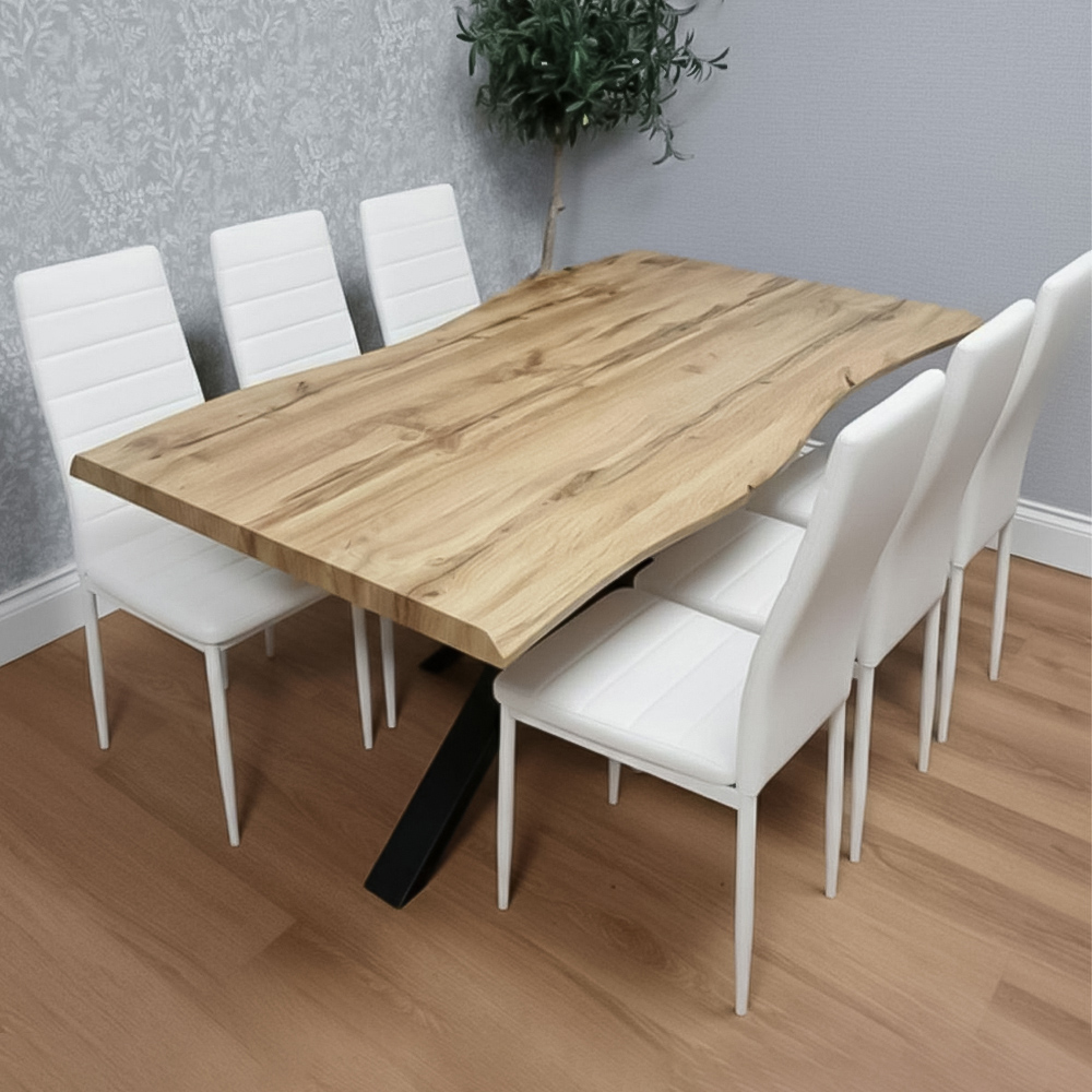 Portland 6 Seater Faux Leather Padded Dining Set White Image 1