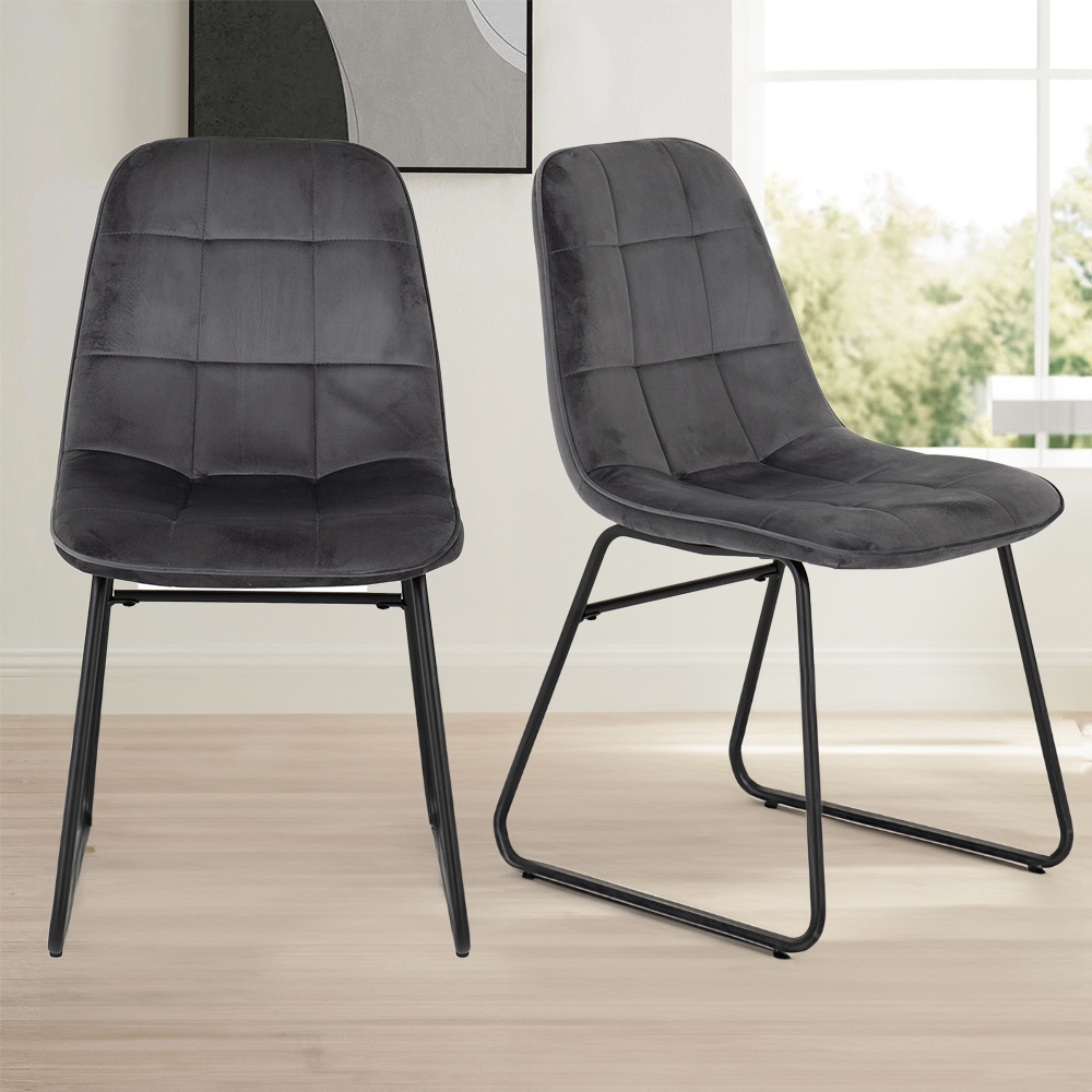 Seconique Lukas Set of 2 Grey Velvet Dining Chair Image 1