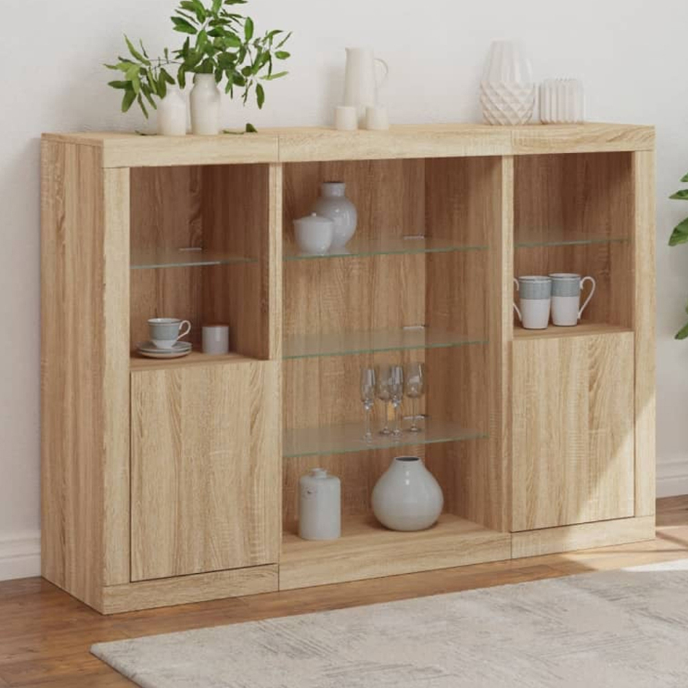 vidaXL 2 Door 8 Shelf Sonoma Oak Sideboard with LED Lights Image 1