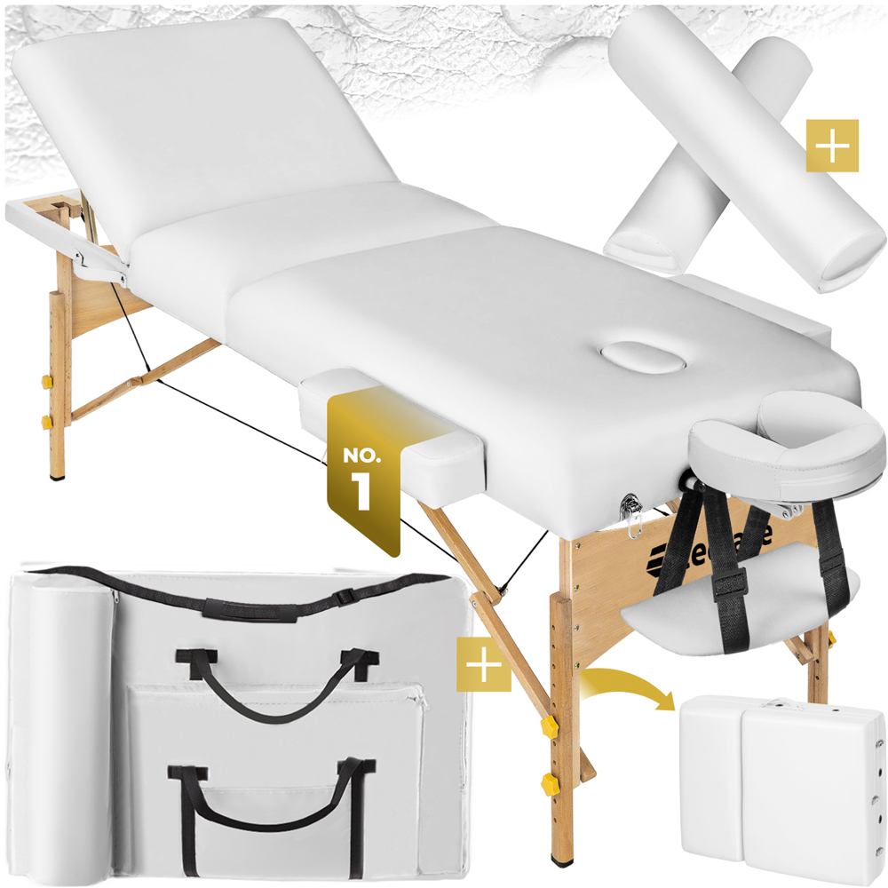 tectake White 3 Zone Somwang Massage Table with Headrest Armrests Footrest and Bolster Set Image 3