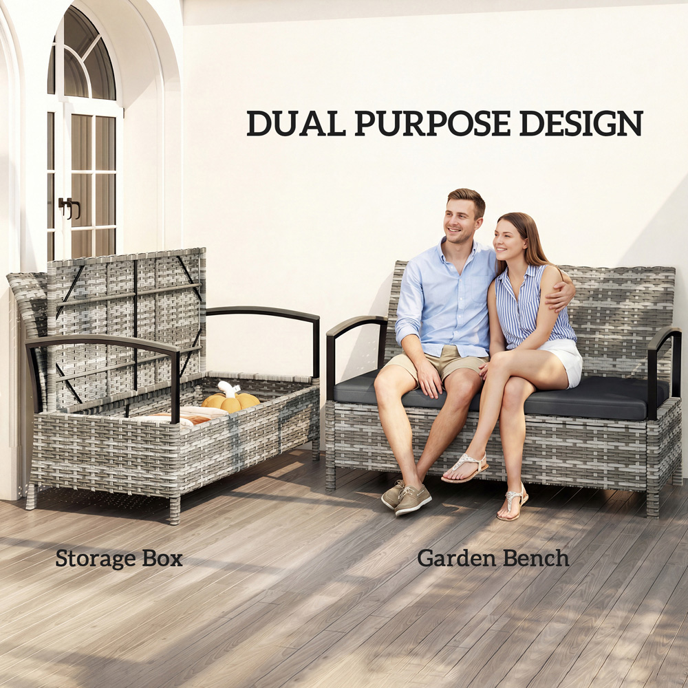 Outsunny 2 Seater Dark Grey PE Rattan Garden Storage Bench Image 7