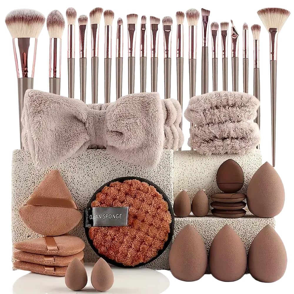 Dyzi Brown 40 Piece Complete Makeup Brush and Beauty Blender Set Image 1