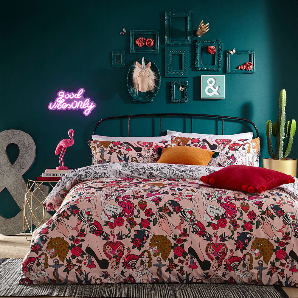 furn. Inked Super King Blush Duvet Set Image 4