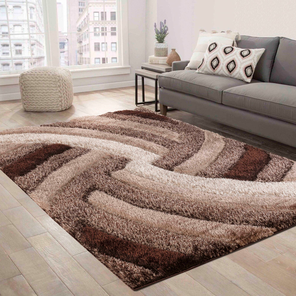 Desire Rug Modern Bronze Swirl Shimmer Soft Shaggy Area Rug 200 x 290cm Image 4