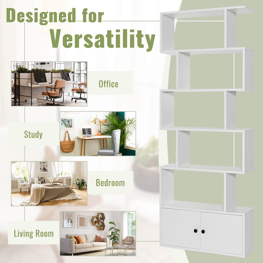 Costway 2 Door 5 Shelf White Bookcase Image 4