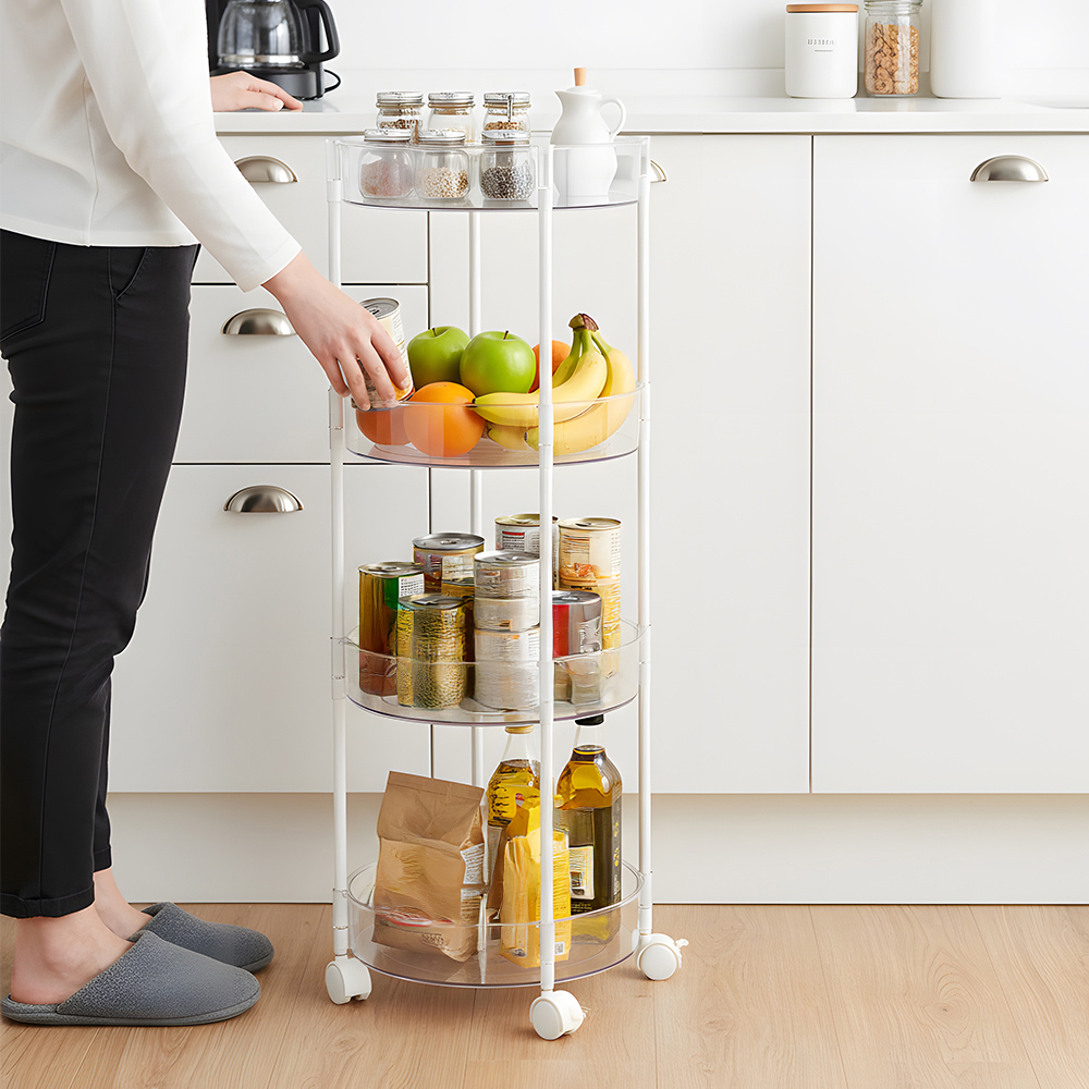 Living and Home 4 Shelf Clear Round Rolling Storage Cart Image 7