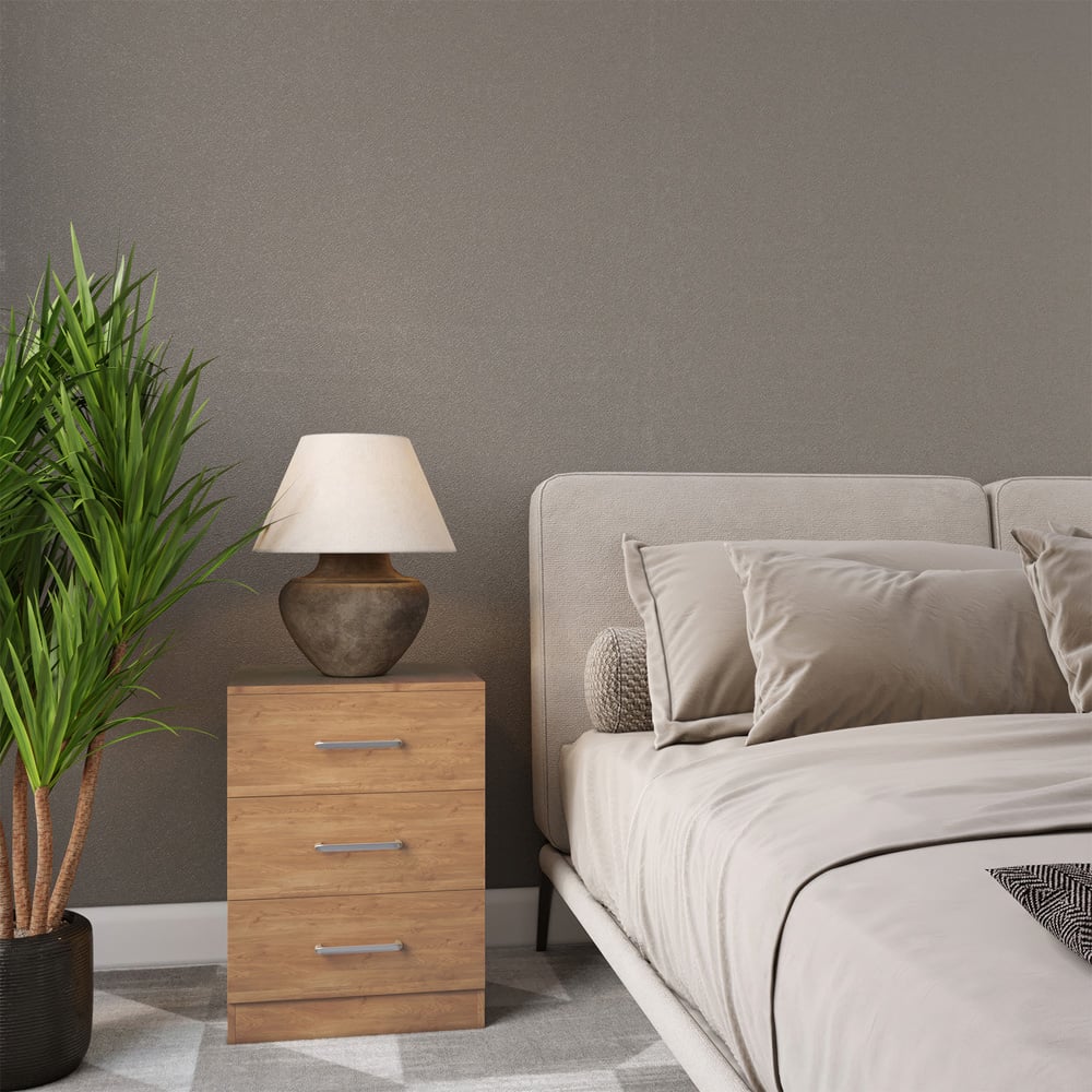 Seconique Dakota 3 Drawer Oak Effect Bedside Table Image 9