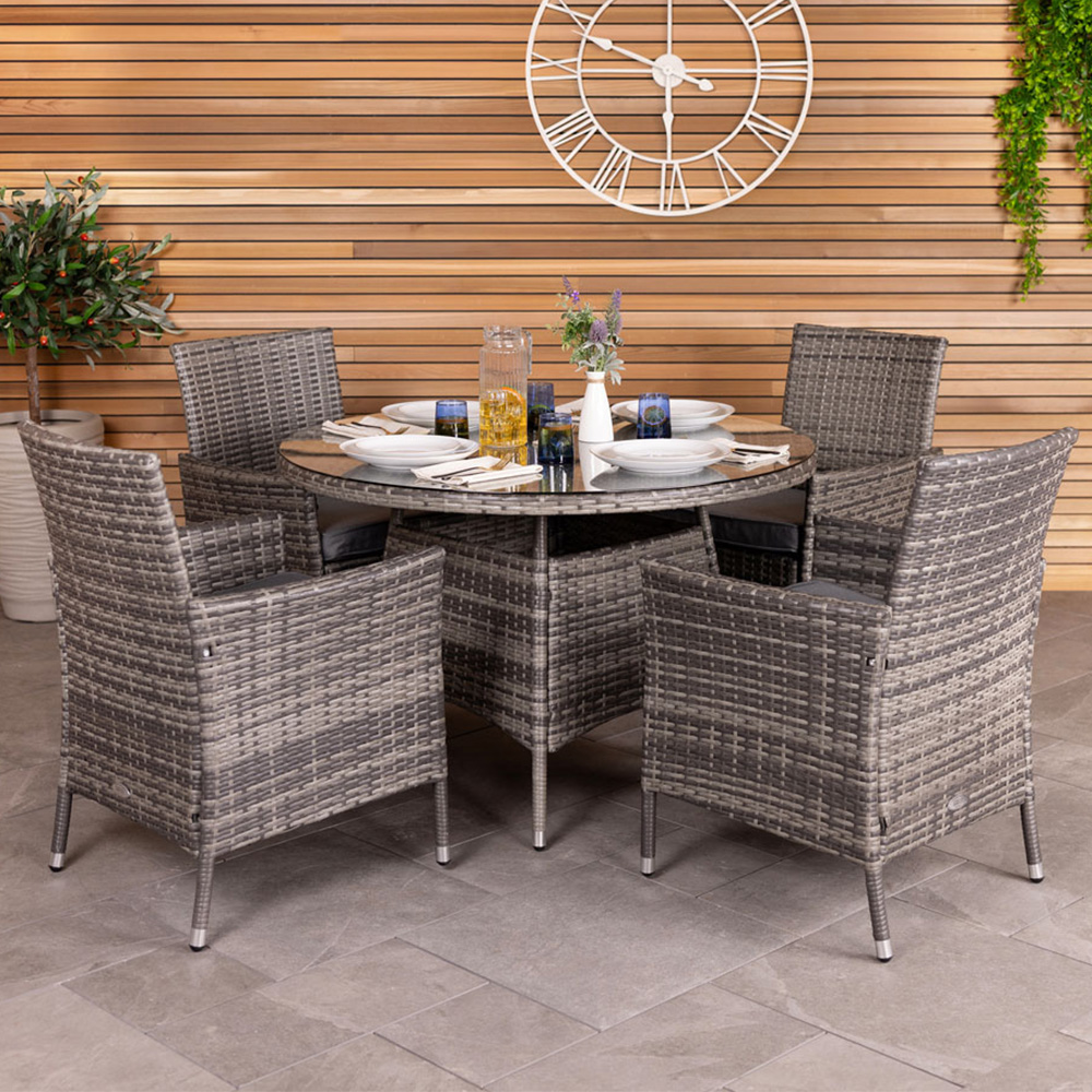 Charles Bentley Rattan 4 Seater Dining Set Grey Image 1