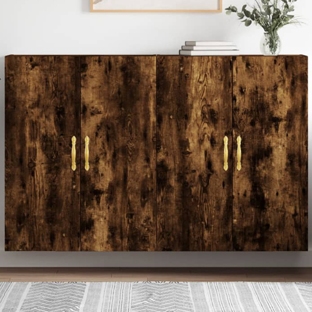 vidaXL 2 Door Brown Smoked Oak Wall Mounted Cabinet 2 Pack Image 1