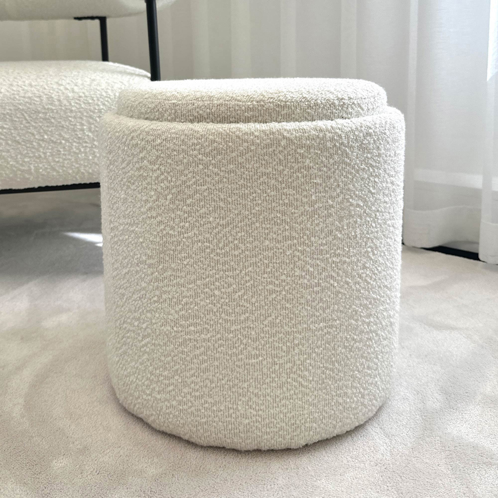 CARME Home Hailey Ivory Bouclé Storage Stool Image 6