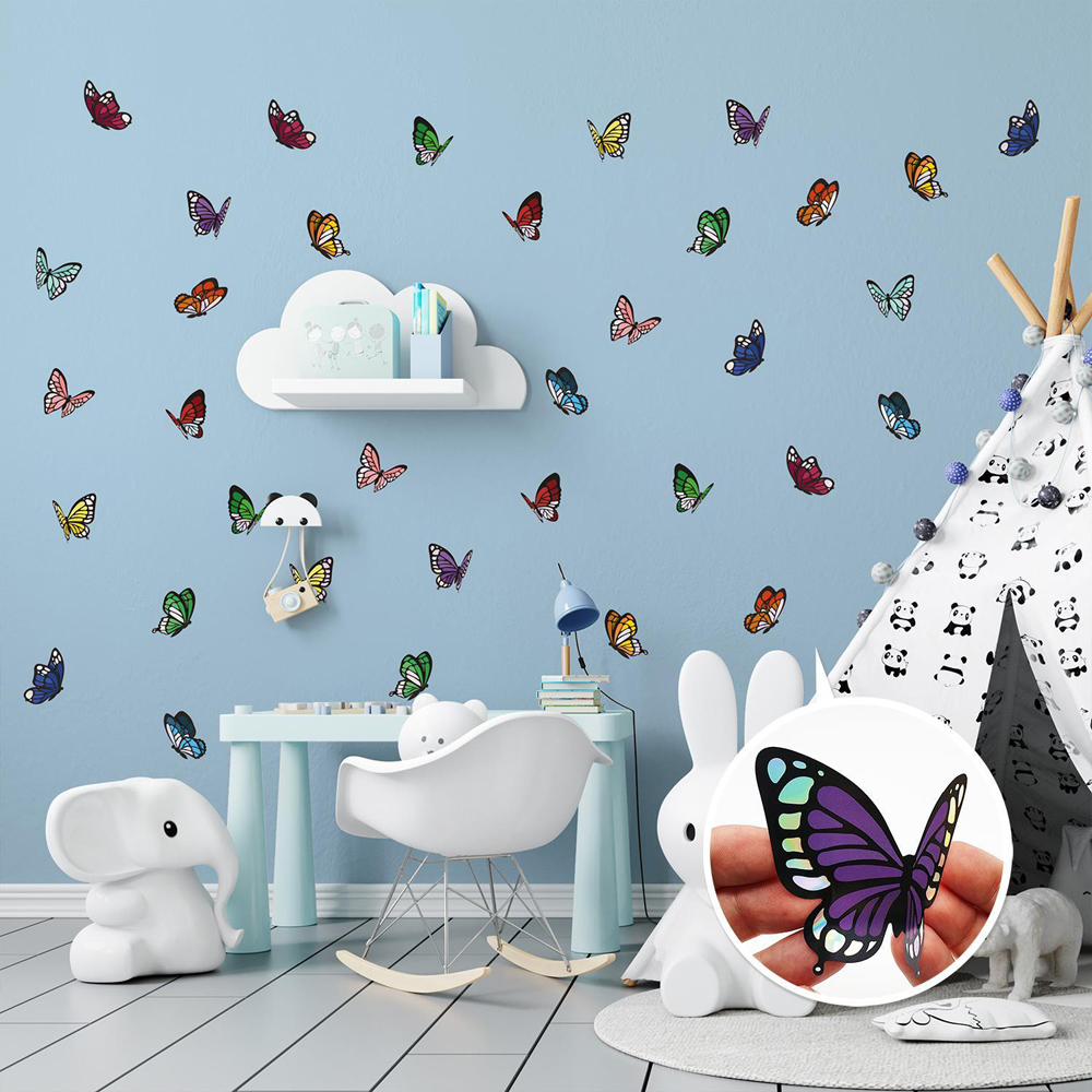 Walplus Kids Colourful Holographic Lace Butterflies Self Adhesive Wall Stickers Image 2