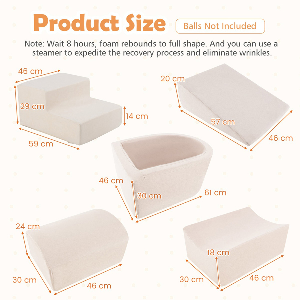 Costway Kids Beige 5 Piece Climb and Crawl Play Set with Ball Pit Image 7