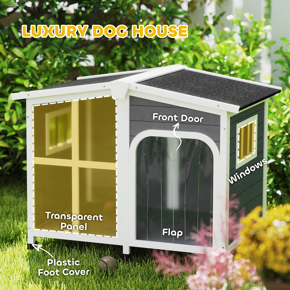 PawHut Wooden Charcoal Grey Dog Kennel Removable Floor Image 8