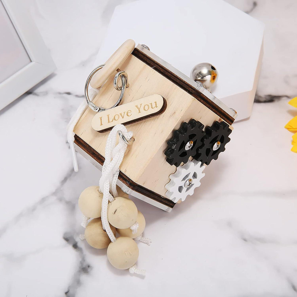 Dyzi Toddlers Montessori Busy Wooden Cube Sensory Toy Image 3