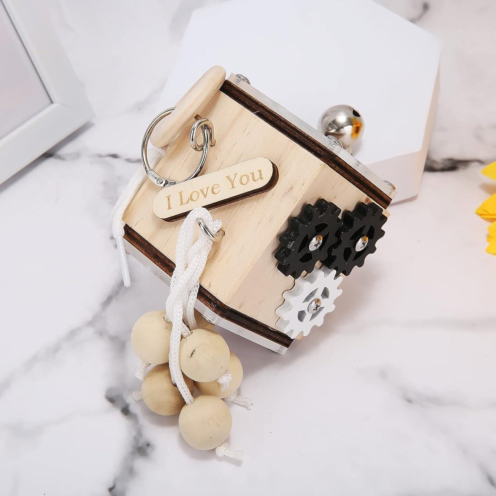 Dyzi Toddlers Montessori Busy Wooden Cube Sensory Toy Image 2