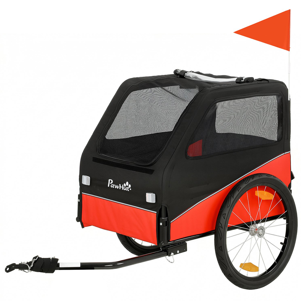 PawHut Red Small and Medium Dog Bike Trailer with Rubber Wheels Image 1