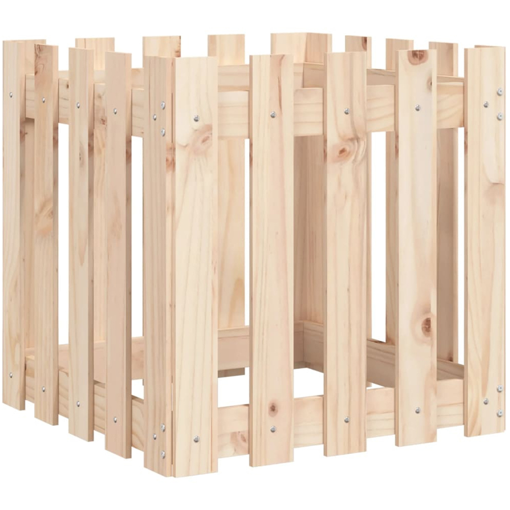 vidaXL Natural Solid Pine Wood Fence Design Garden Planter 50 x 50 x 50cm Image 3