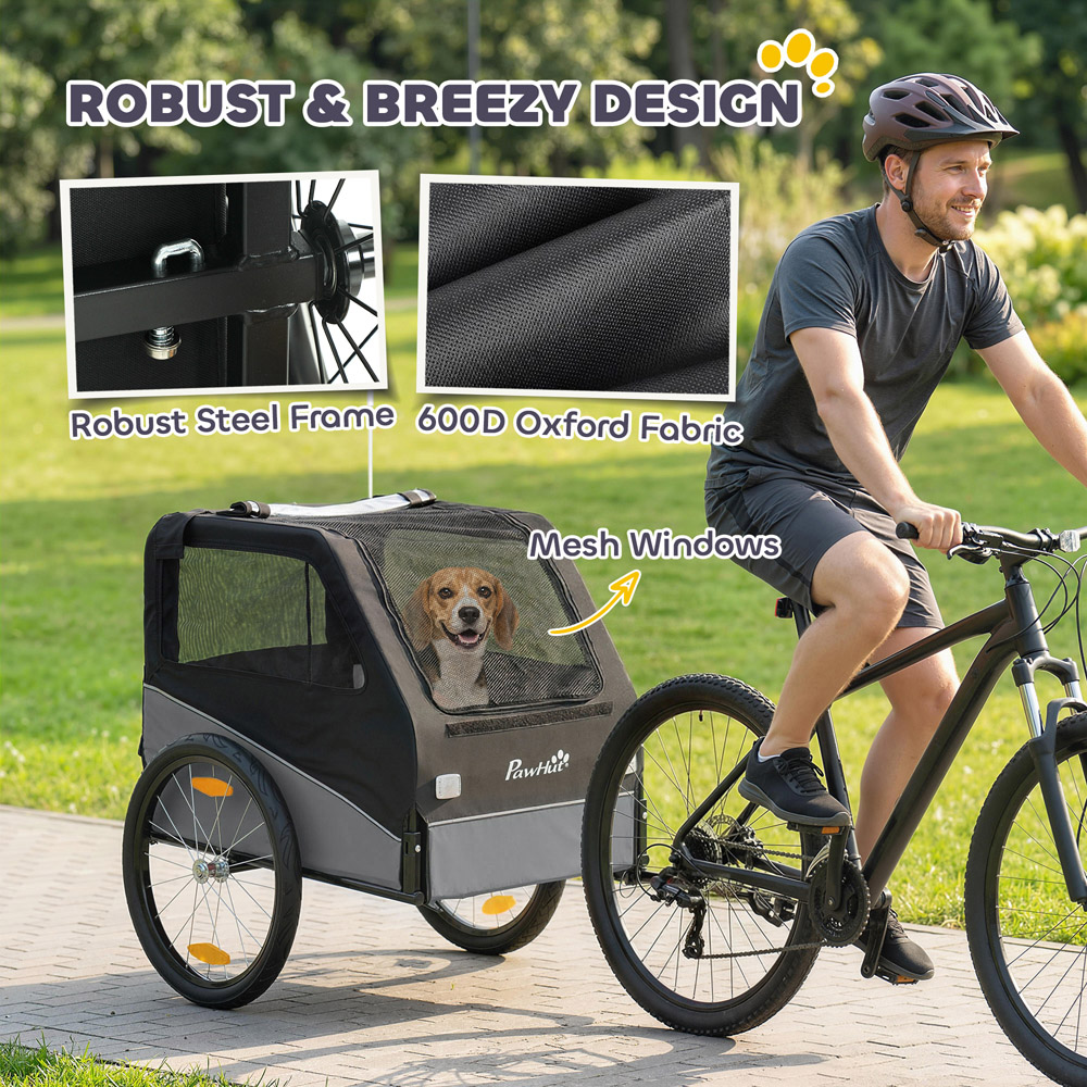 PawHut Grey Small and Medium Dog Bike Trailer with Rubber Wheels Image 6