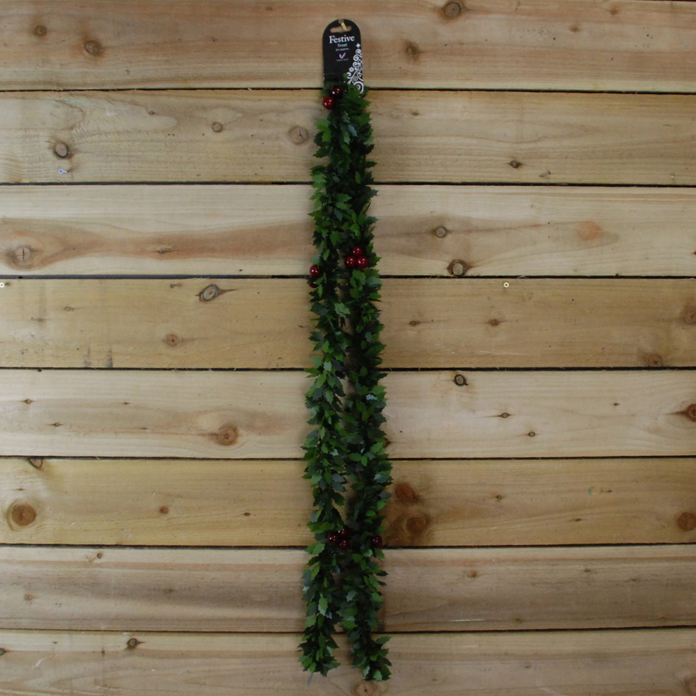 Samuel Alexander Christmas Holly Garland with Red Berries 200cm Image 2