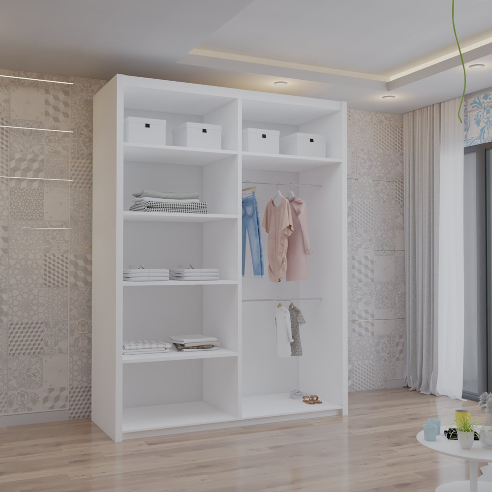 M N Furniture Venece 2 Door White Mirrored Sliding Wardrobe 180cm Image 3