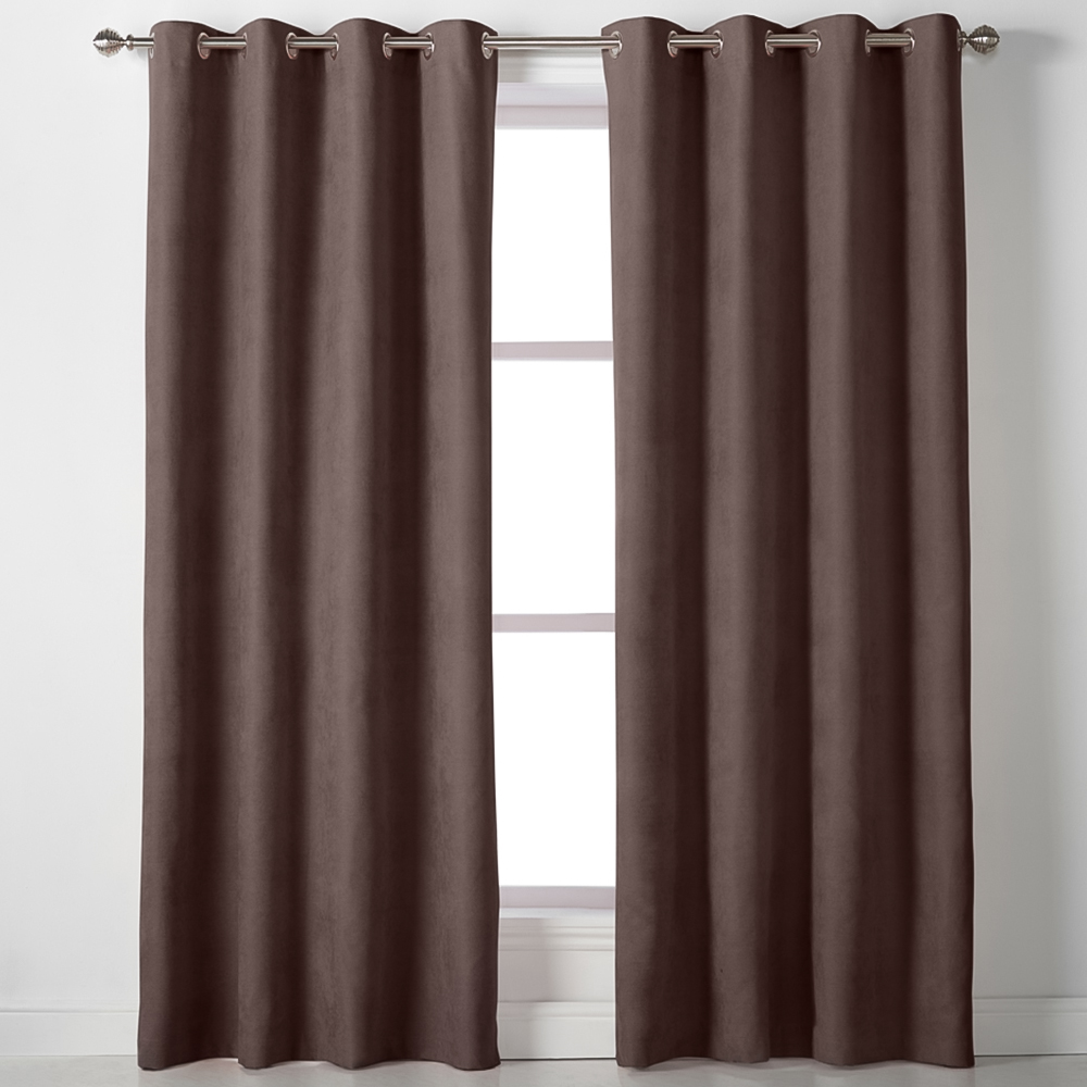 Alan Symonds Chocolate Velvet Chenille Ring Top Eyelet Curtains 142 x 183cm Image 1