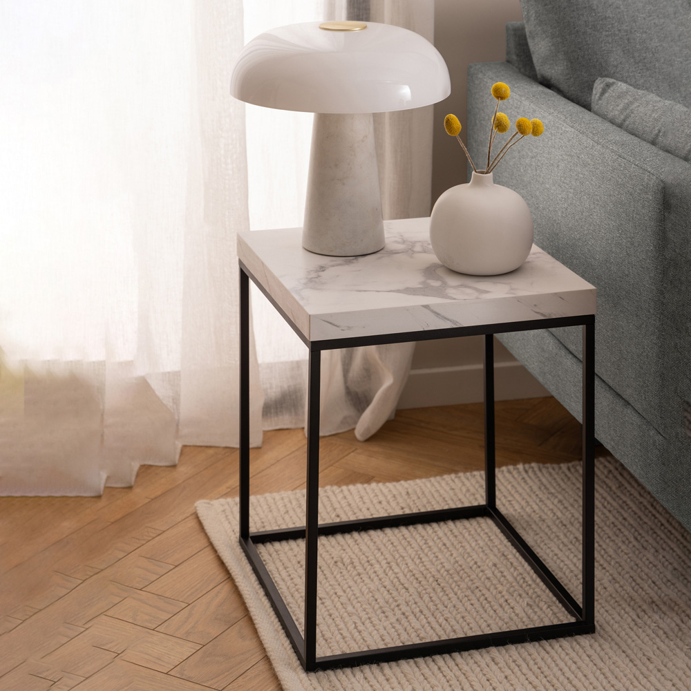Florence Barossa White Marble Carrara Top Square Side Table Image 7
