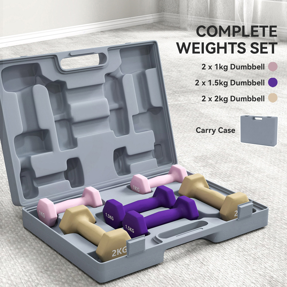 SPORTNOW Multicolour Hex Dumbbell Set with Carry Case 9kg 6 Pack Image 4