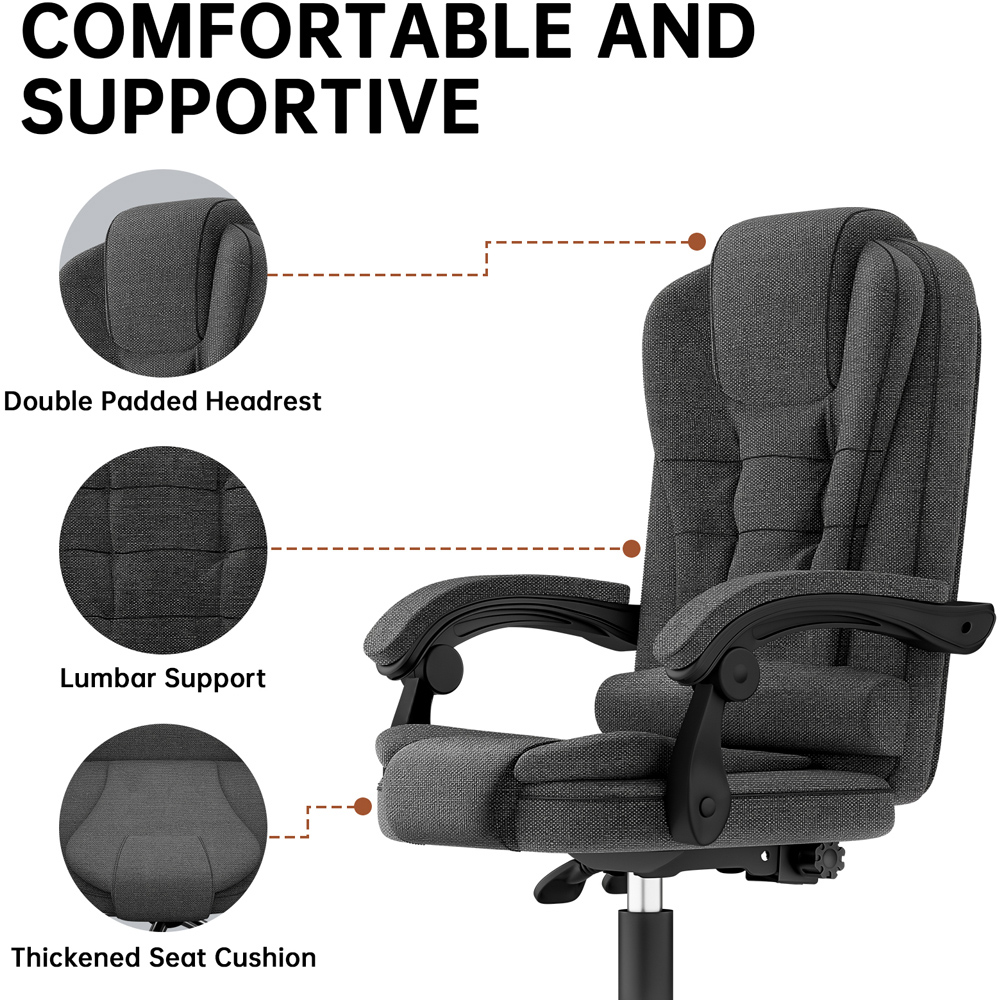 Rattrix Dark Grey Height Adjustable Swivel Office Chair with Large Padded Seat Image 3