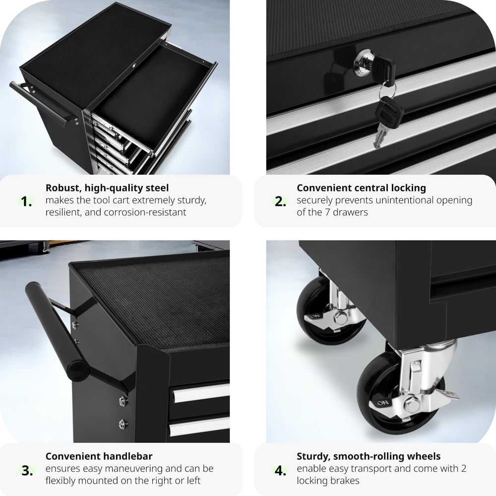 tectake 7 Drawer Black Tool Chest Image 4