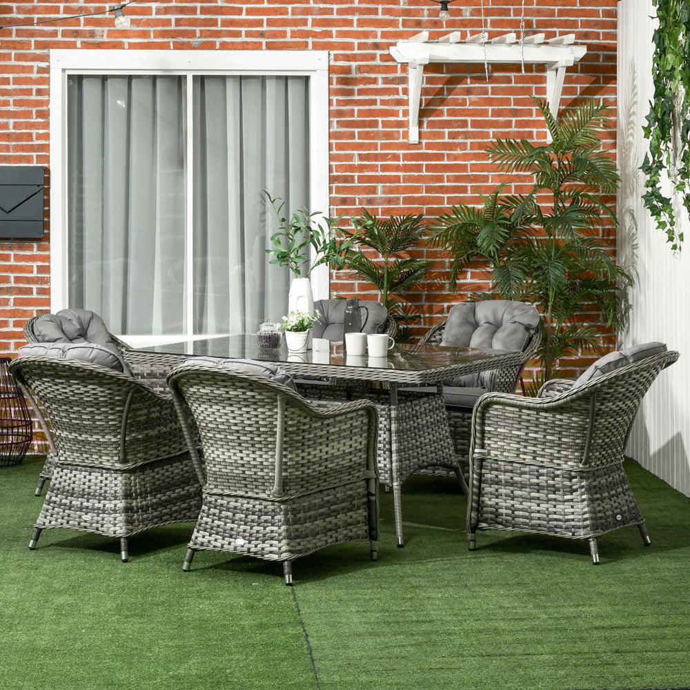 Outsunny 6 Seater Grey PE Rattan Garden Dining Set Image 1
