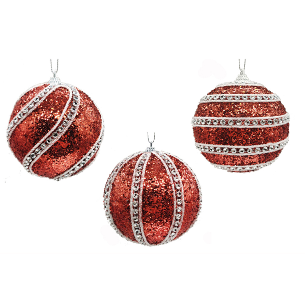 Single Candy Cane Lane Red Glitter Jewelled Bauble in Assorted styles Image 1