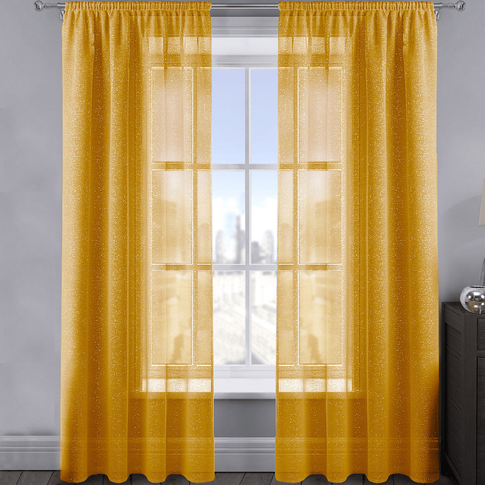 Velosso Alessandria Yellow Shimmer Voile Panel Curtain 137 x 183cm Image 1
