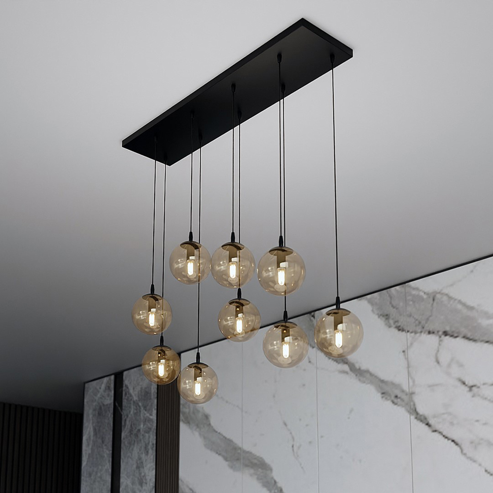 Emibig Cosmo 9 Light Amber Shade Black E14 Ceiling Pendant Light Image 2