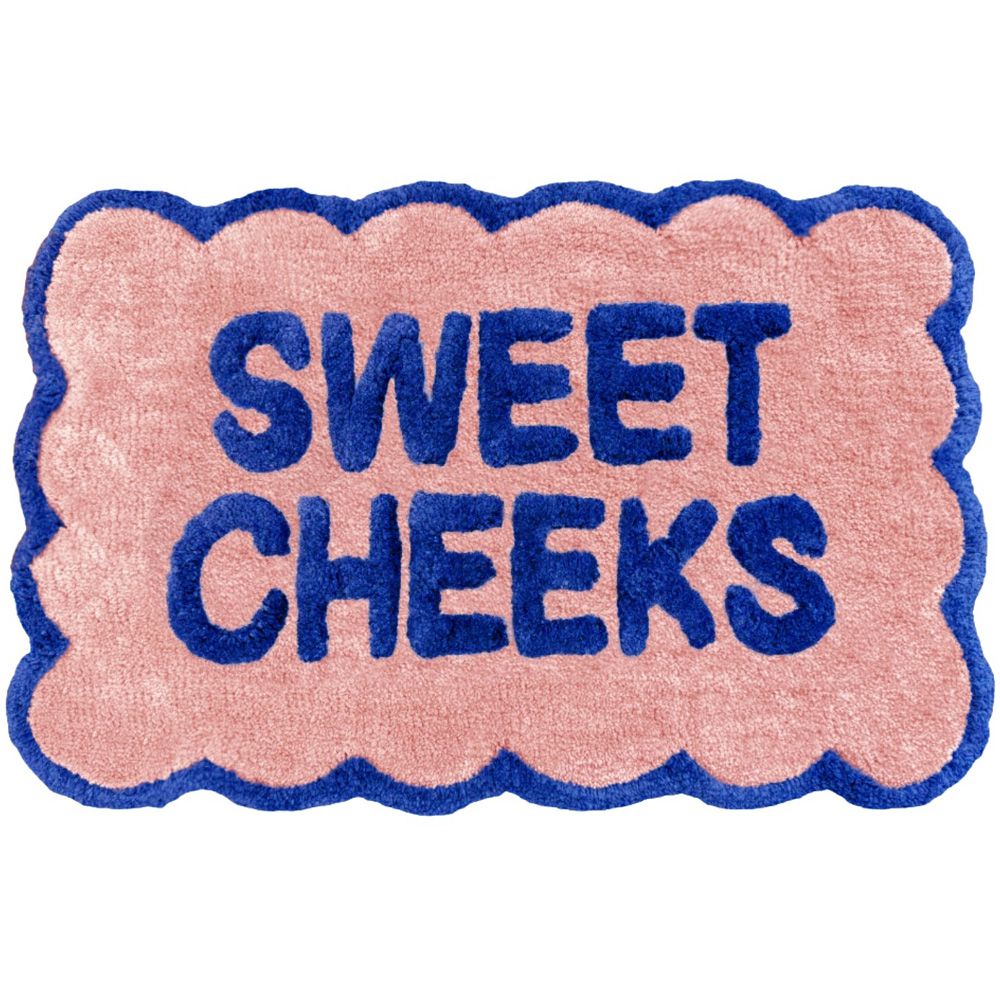 Mooky Mats Blue and Pink Sweet Cheeks Scalloped Non-Slip Bath Mat 50 x 80cm Image